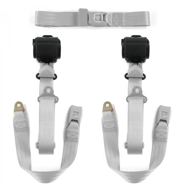 Jeep Gladiator 1962-1988 Standard 3 Point Gray & Grey Retractable Bench Seat Belt Kit - 3 Belts