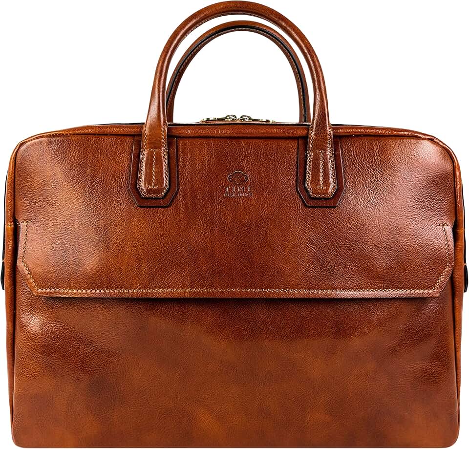 Time Resistance Leather Briefcase - Full Grain Leather Laptop Bag up to 17