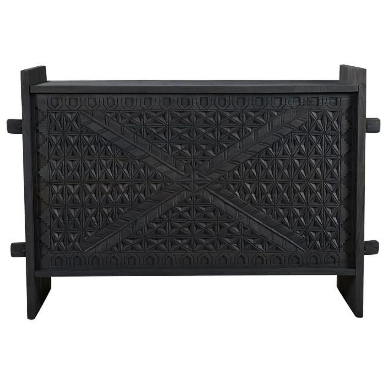 Jamboree Solid Wood Hand-Carved Trunk Box in Dark Gray