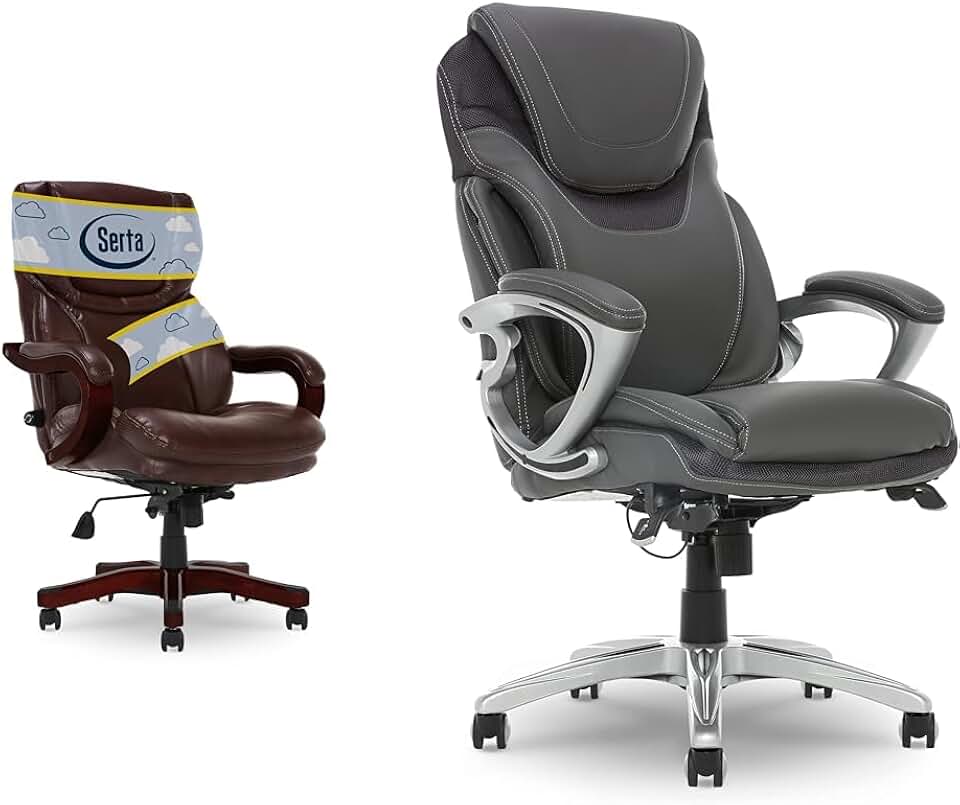 Serta Big & Tall Executive Bonded Leather Office Chair with Lumbar Support Ergonomic Office Chair with Patented AIR Lumbar Technology