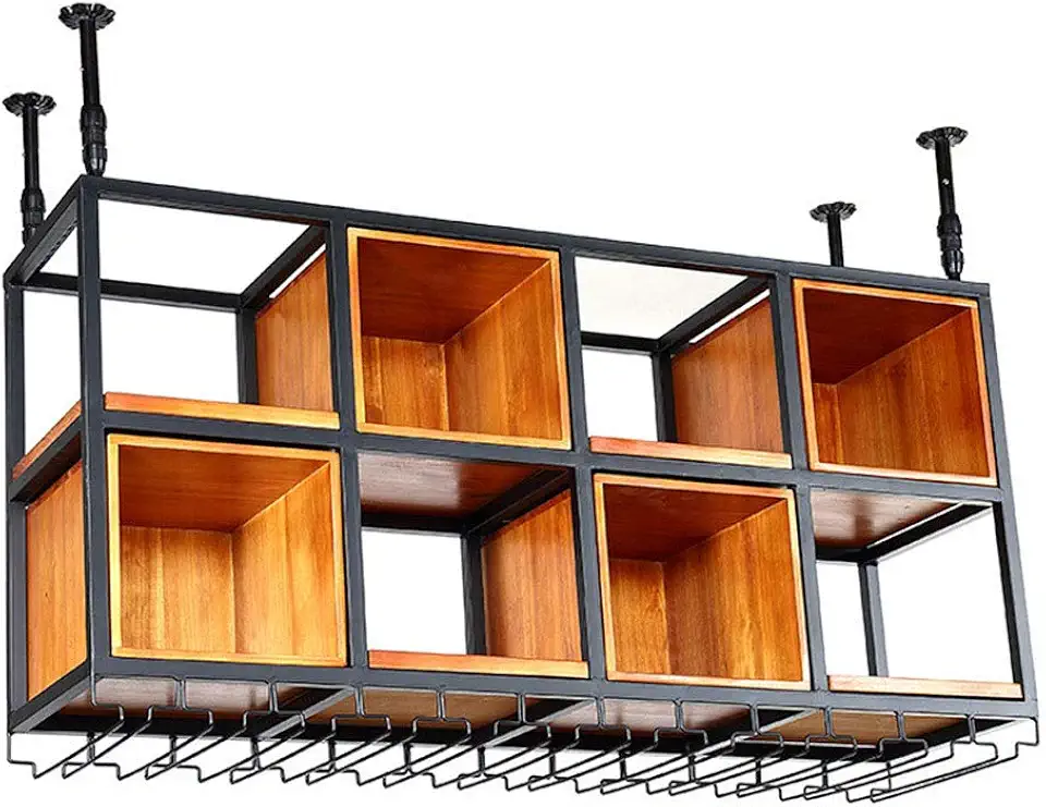 Large Metal Wine Racks Adjustable Height Upside Down Hanging Wine Bottle Holder Cupboard Fitting Holds Any Type of Stemware Glassware Wine Glasses and Flutes Sand