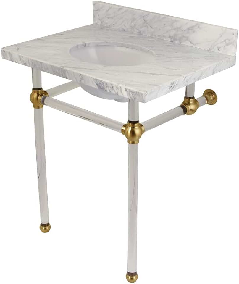 Kingston Brass Fauceture KVPB30MA7 Templeton Carrara Marble Bathroom Console Vanity with Acrylic Pedestal, Carrara Marble/Brushed Brass