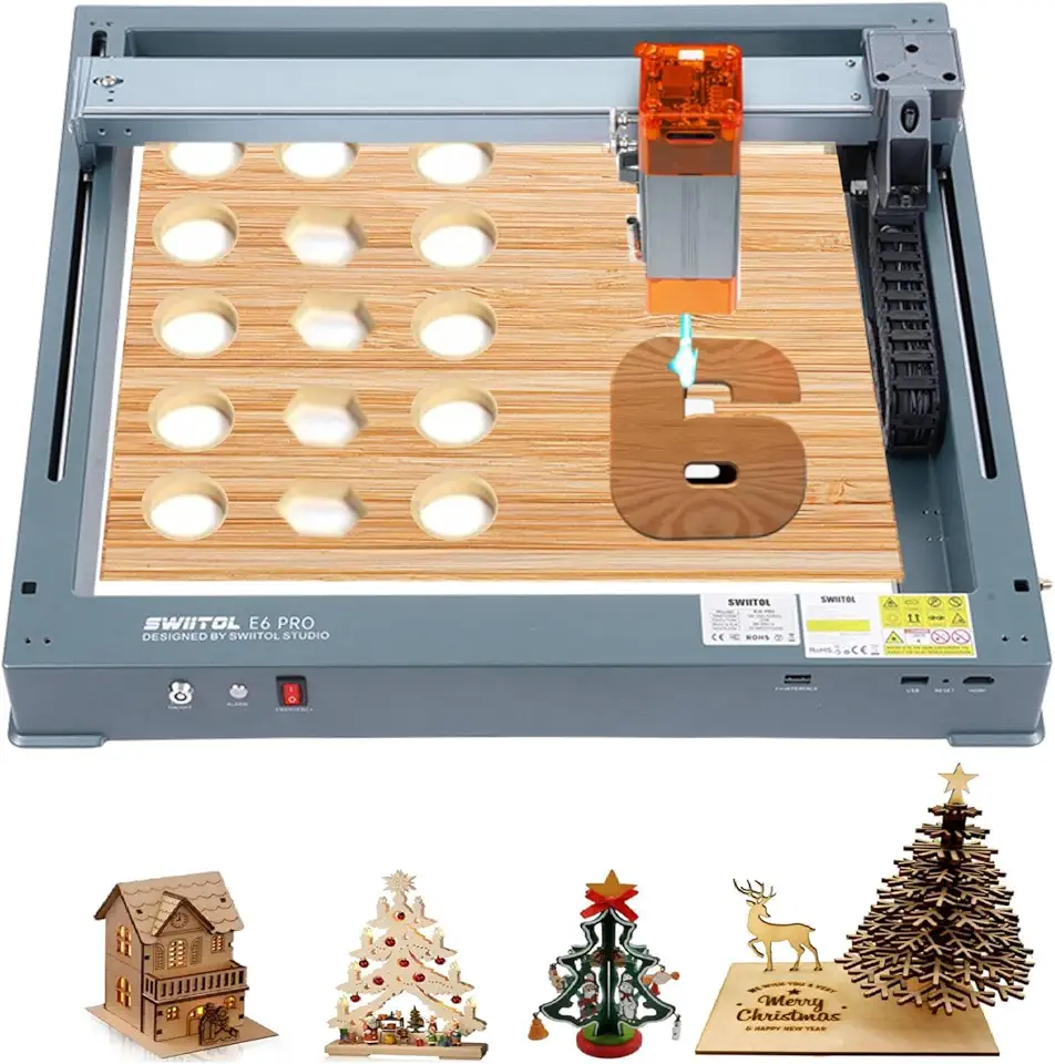 Laser Engraver 6000mW(6W), Laser Engraver and Cutter Machine Integrated(Class Laser 4), Laser Cutter with 0.06mm High-Precision, Speed 36000mm/min, Laser Engraving Machine for Wood, Metal, Acrylic