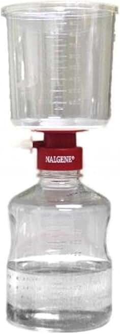 Nalgene MF75 Series Polystyrene Lab Filter Unit, Nylon, Sterile, Red Collar, 0.2 Micron, 90mm Membrane Diameter, 500mL Capacity (Case of 12)