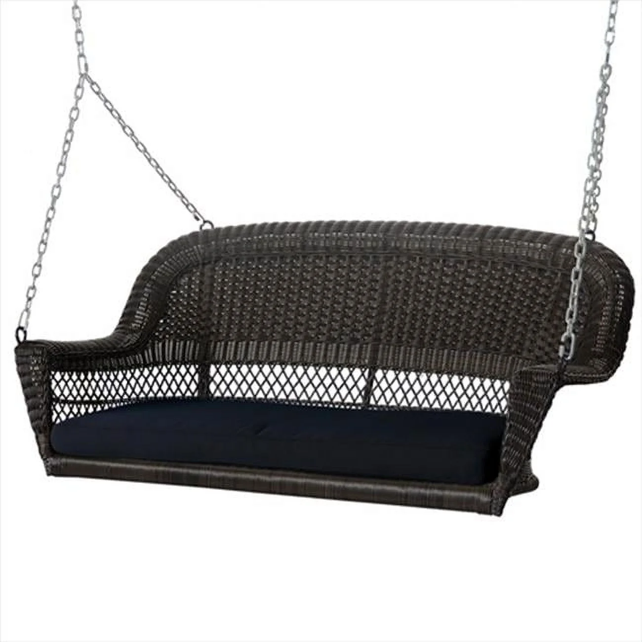 Jeco W00202S-A-FS017 Espresso Wicker Porch Swing With Black Cushion