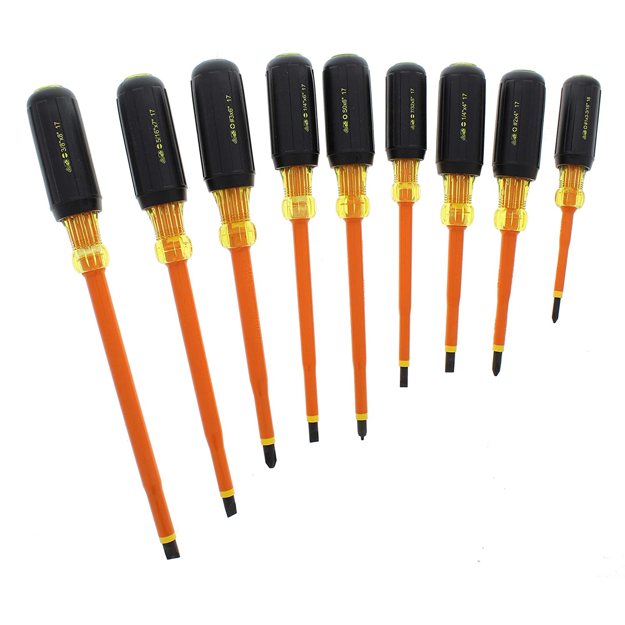 IDEAL Electrical 35-9103 Insulated Screwdriver Set [9 Pieces] Orange, Durable Shaft Screwdrivers with Cushion-Grip Handles. Electrician Tool Kits