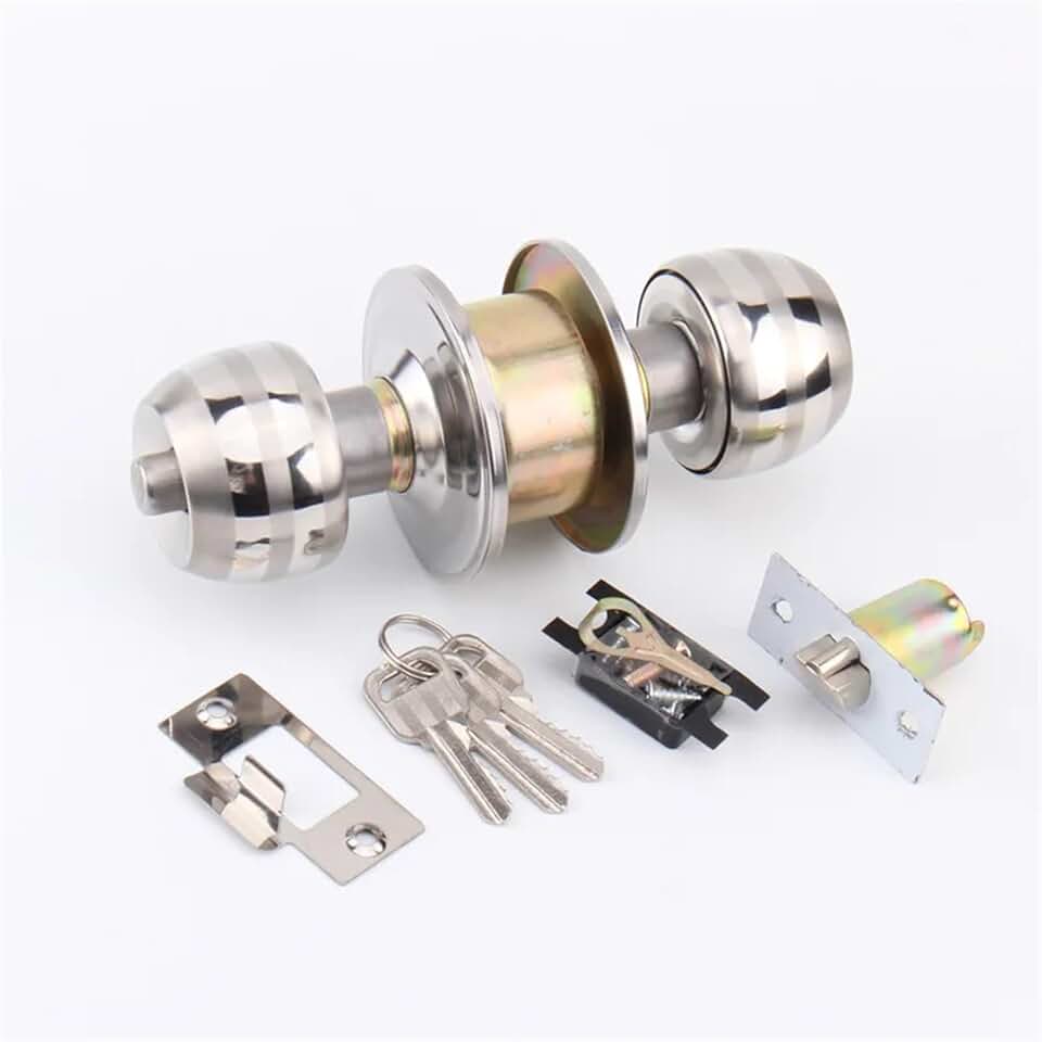Stainless Steel Round Ball Privacy Door Set Bathroom Handle Lock with Key for Home Door Hardware Supplies 1Pcs(70 Lock tongue)