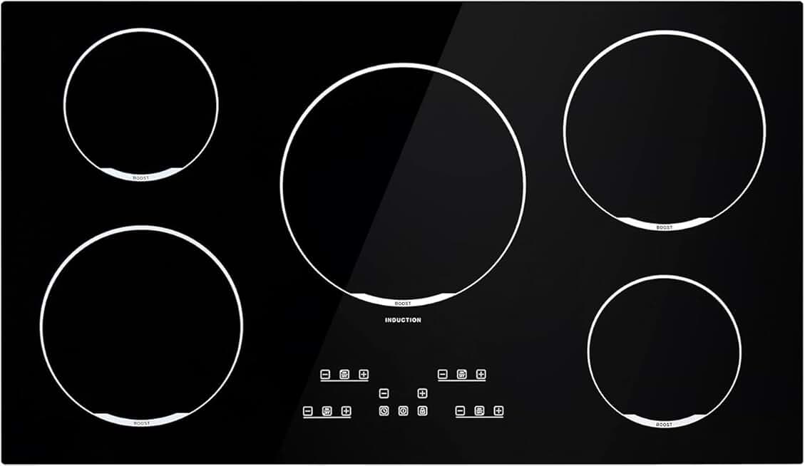 Electric Cooktop, 5 Burners, 30'' Induction Stove Top, Built-in Magnetic Cooktop 9600W, 9 Heating Level Multifunctional Burner, LED Touch Screen w/Child Lock & Over-Temperature Protection