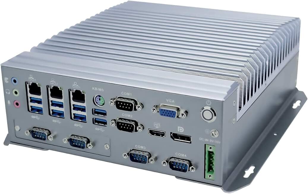 PARTAKER Fanless Industrial Computer, Mini PC, IPC, I7 6700T, Windows 11/ Linux Ubuntu, I16, Intel Q170, VGA, DP, HDMI, 6 x COM, 3 x LAN, DC Phoenix, 9 to 36V, 2 x SIM Slot, 32G RAM, 512G SSD