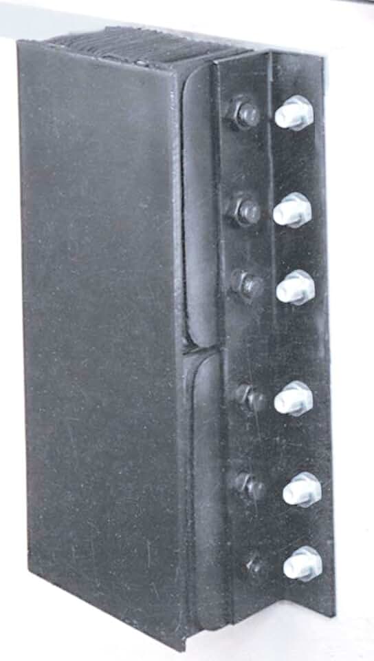 Durable Corporation Steel Face Rubber Dock Bumper, Rectangular, Laminated, Vertical Mount, Flat Plate One Side, 6 Holes, 10-1/2