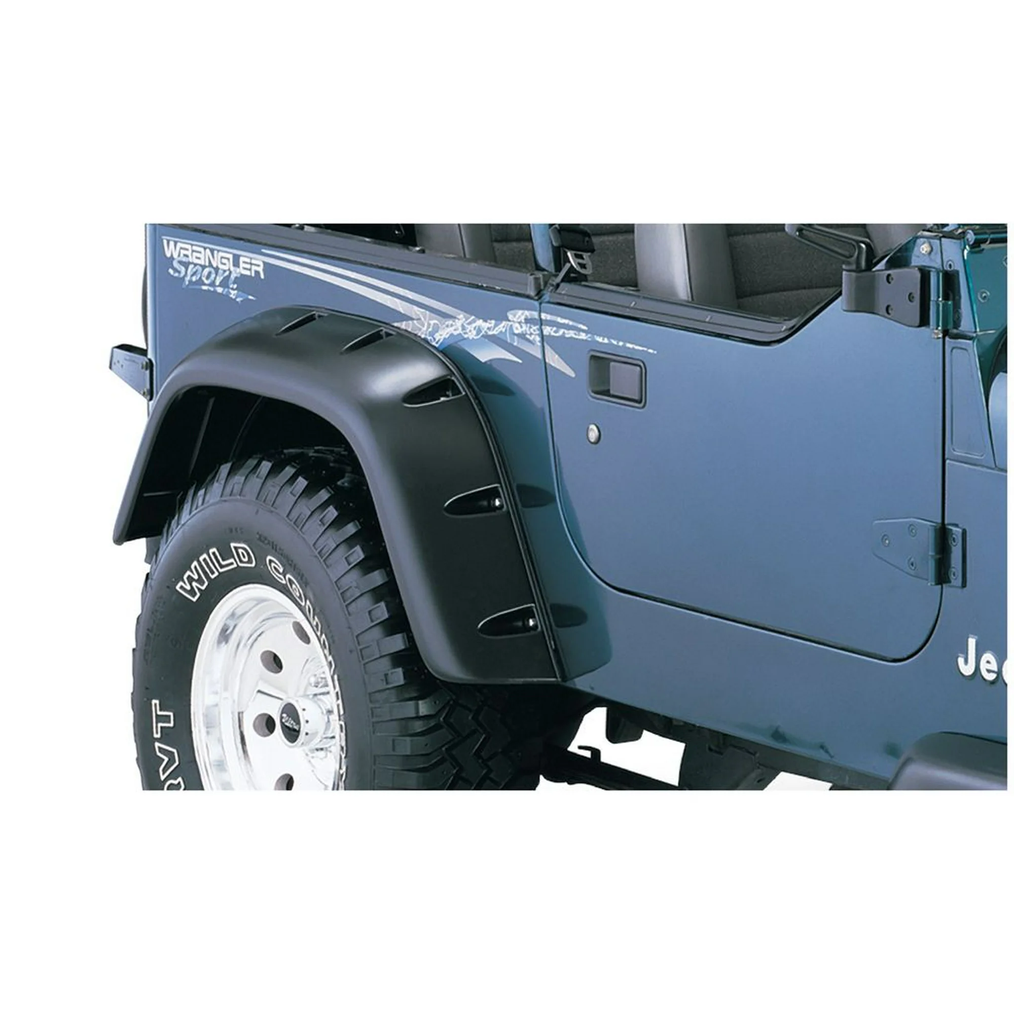 Bushwacker by RealTruck Jeep Cutout Pocket/Rivet Style Rear Fender Flares | 2-Piece Set, Black, Textured Finish | 10058-07 | Compatible with 1987-1995 Jeep Wrangler YJ (Excludes Renegade)