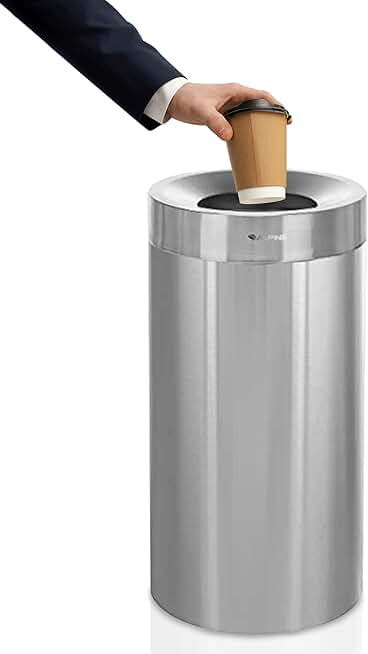 Alpine Industries 27 Gallon Stainless Steel Trash Can - Heavy Duty Indoor Garbage Bin - Corrosion Proof Waste Disposal for High-Traffic Areas