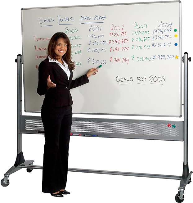 Best-Rite 669RH-DD Platinum Mobile Reversible Whiteboard Easel, 4 x 8 Feet Panel Size, Porcelain Steel Markerboard Surface, Porcelain Steel Magnetic