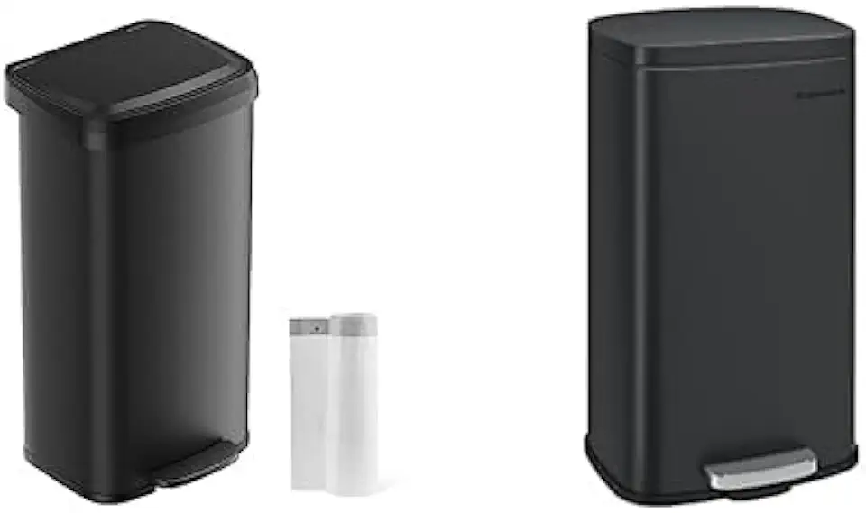 SONGMICS 18-Gallon Kitchen Trash Can, with Stay-Open Lid, Step-on Pedal, Large and Space-Saving, Black ULTB520B68 & 8 Gallon Garbage Can with Lid, Small Waste Bin with Soft Close, Black ULTB102B01