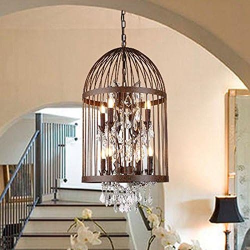 Industrial Vintage Lighting Crystal Ceiling Chandelier 4 Lights Iron Metal Birdcage Chandelier Hanging Pendant Ceiling Lamp Fixture For Kitchen Dining Room