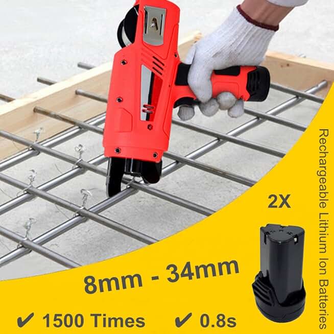 ELEOPTION Automatic Rebar Tying Machine Building Tools Handheld Electric Tying Tools Rechargeable, Gifts with 5 Tying Wires (For Wire: 8-34mm)