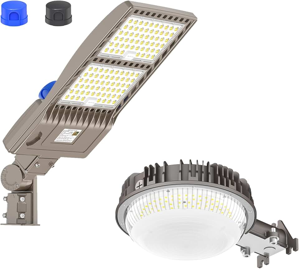 320W 480V LED Parking Lot Light 44800LM with Short Cap & 100W 120V LED Barn Light 12000LM with Photocell, 5000K Daylight IP65 Waterproof Area Lighting