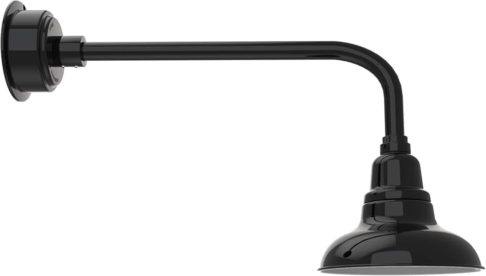 Cocoweb 8in. Gloss Black Indoor Outdoor Gooseneck Barn Light Fixture with Traditional Arm - Vintage Farmhouse Wall Sconce