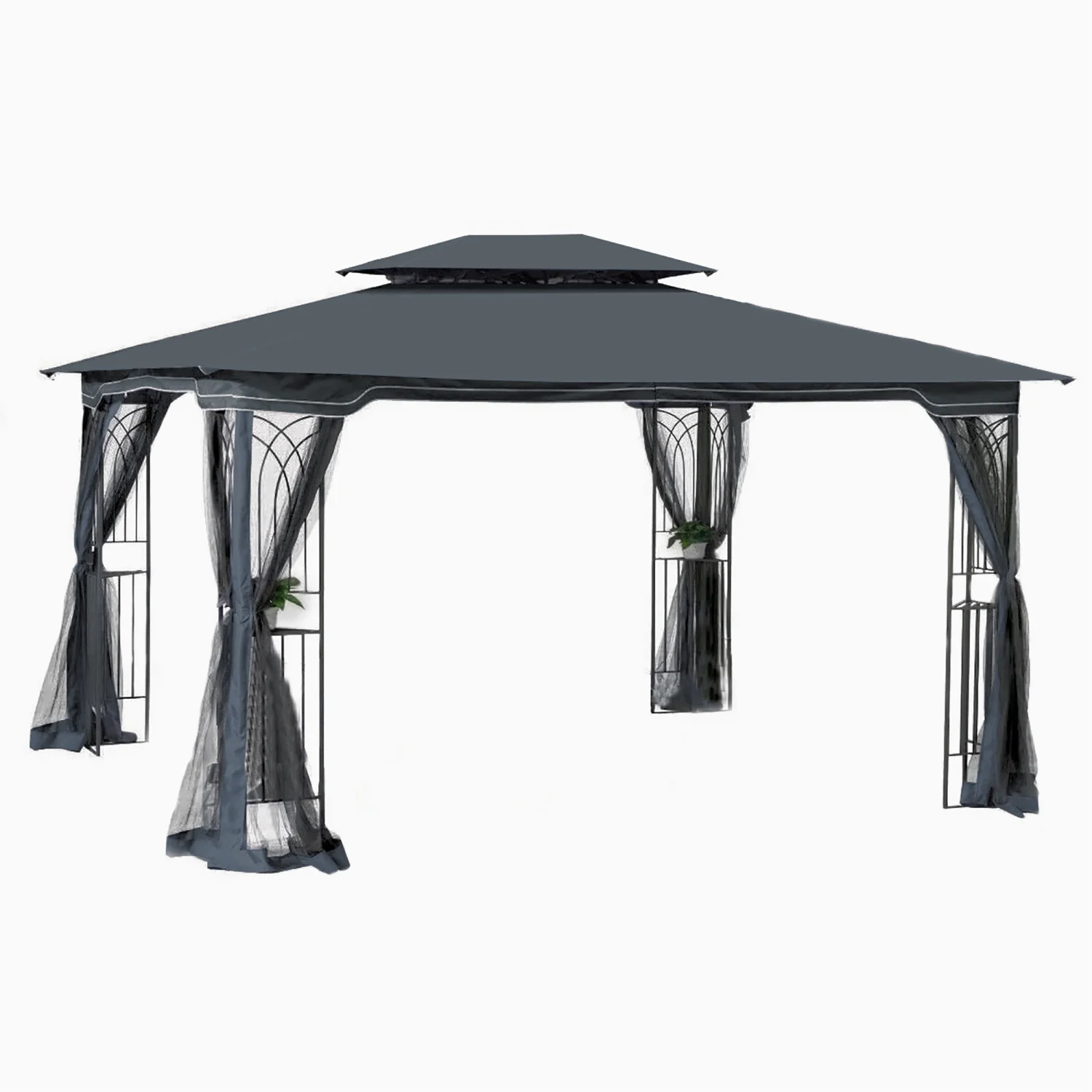 imerelez 13x10 Outdoor Patio Gazebo Canopy Tent With Ventilated Double Roof And Mosquito net(Detachable Mesh Screen On All Sides),Suitable for Lawn, Garden, Backyard and Deck,Gray Top