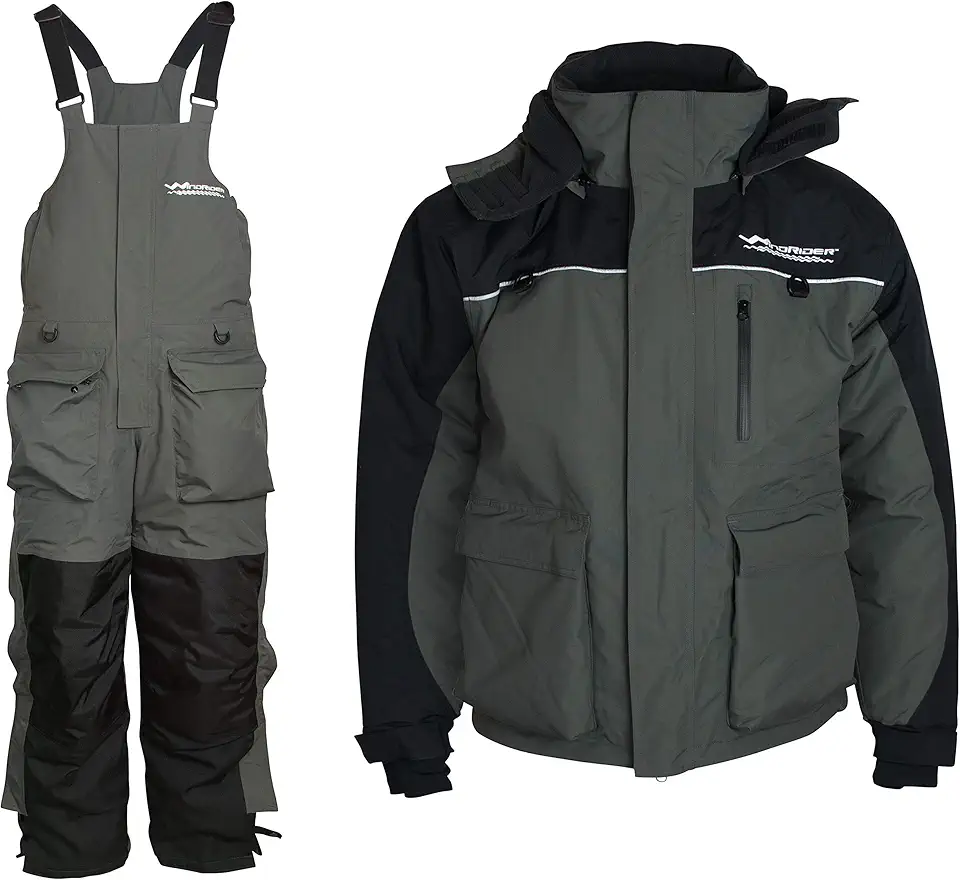 WindRider Ice Fishing Suit Insulated Bibs & Jacket Flotation Tons of Pockets Waterproof Gear for Ice Fishing and Snowmobiling