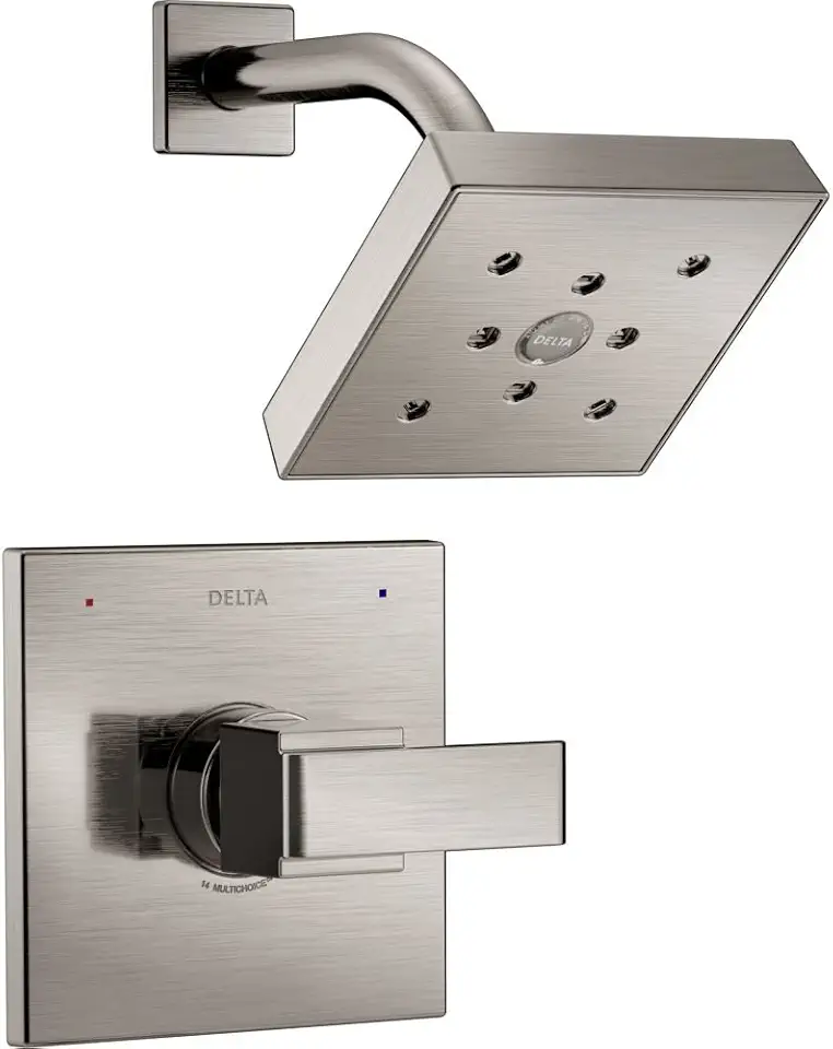 Delta Faucet Ara 14 Series Single-Function Shower Faucet Set, Single-Spray H2Okinetic Shower Head, Brushed Nickel Shower Faucet, Delta Shower Trim Kit, Stainless T14267-SS (Valve Not Included)