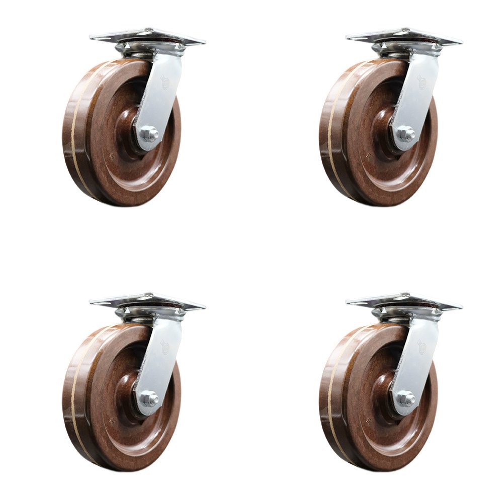 Heavy Duty Large Top Plate High Temperature Phenolic Swivel Caster Set of 4 w/8