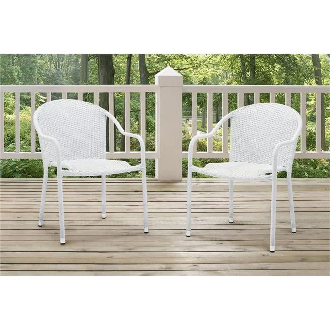 Palm Harbor Outdoor Wicker Stackable Chairs, White - Set of 2