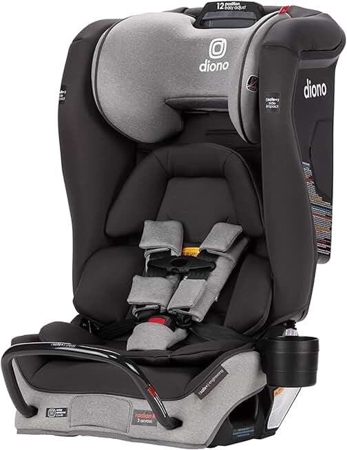 Diono Radian 3RXT SafePlus, 4-in-1 Convertible Car Seat, Rear and Forward Facing, SafePlus Engineering, 3 Stage Infant Protection, 10 Years 1 Car Seat, Slim Fit 3 Across, Gray Slate