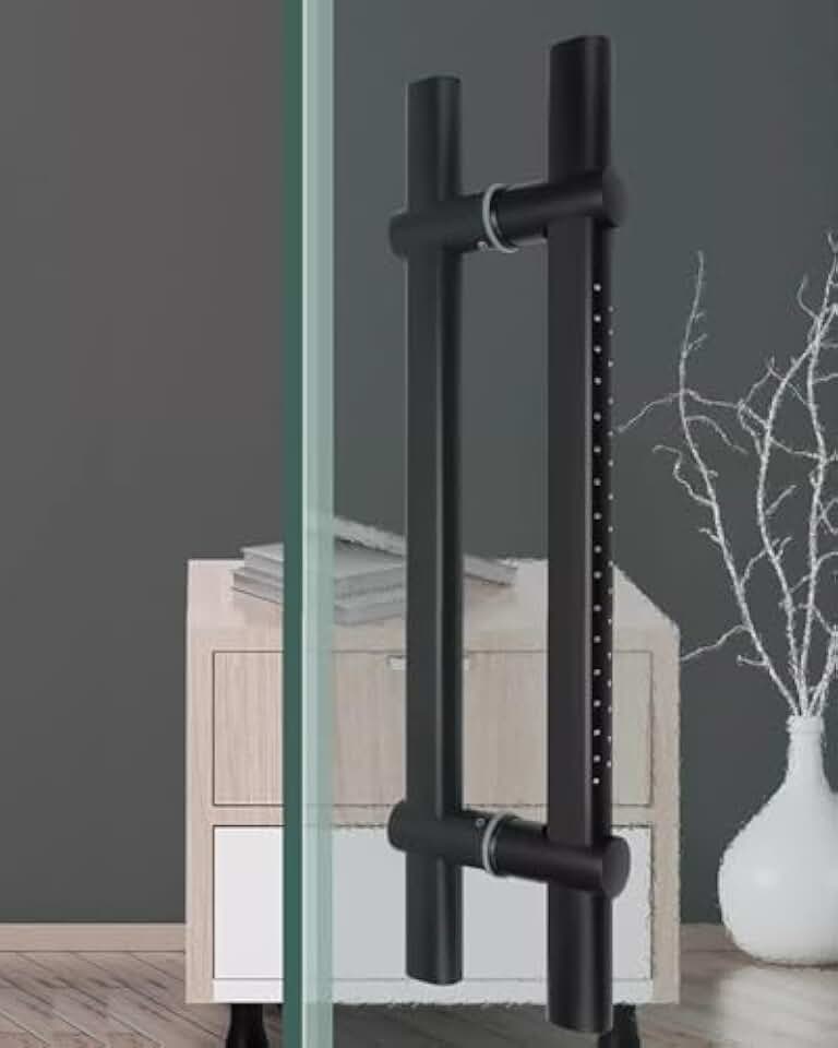 Adjustable Stainless Steel Glass Door Handles, Double Sided Hardware Set for Barn/Front Door/Shower, Matte Black Handles (180cm)