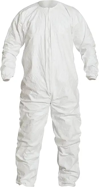 DuPont Tyvek IsoClean Zip Front Coverall with Elastic Cuffs and Ankles, White, 2X-Large, 25-Pack
