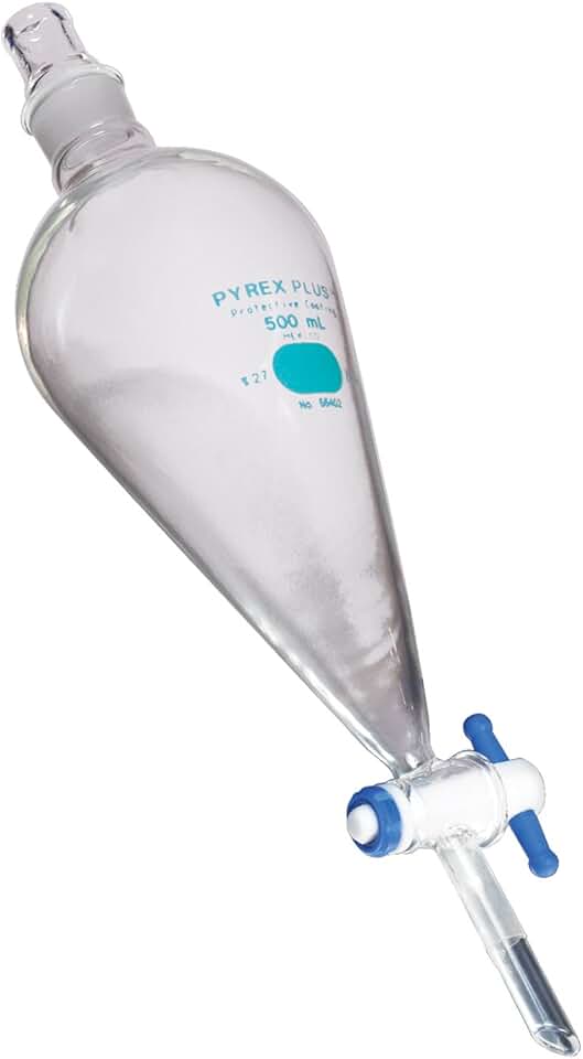 Corning Pyrexplus 66402-2L Borosilicate Glass PVC Coated Squibb Type Separatory Funnels With Glass Stopper, 2000ml Capacity