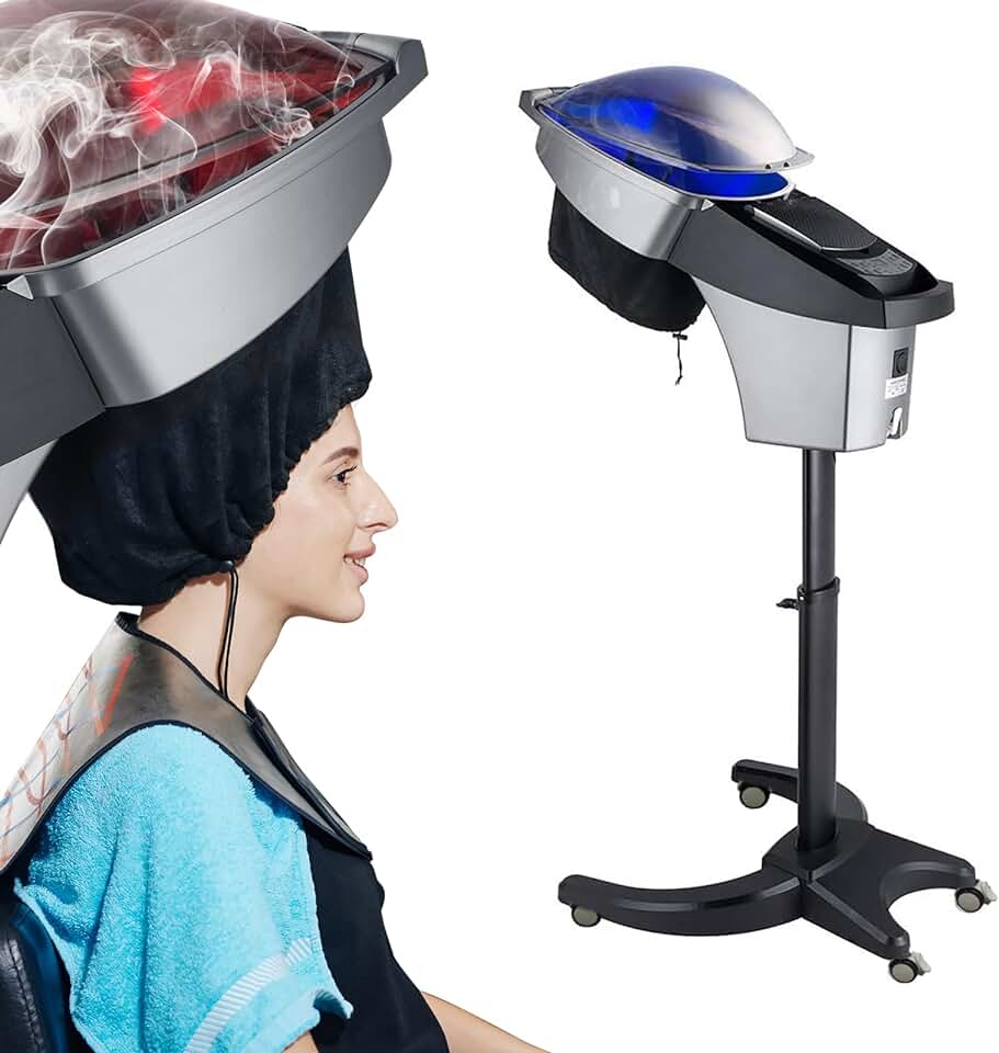 Elitzia Hair Steamer Salon Micro Mister Hair Scalp Treatment Dye Perm Professional O3 Ozone Hooded SPA Black Gray Color Barber Shop Red Blue Light For Black Hair Natural With Wheels ET1408B