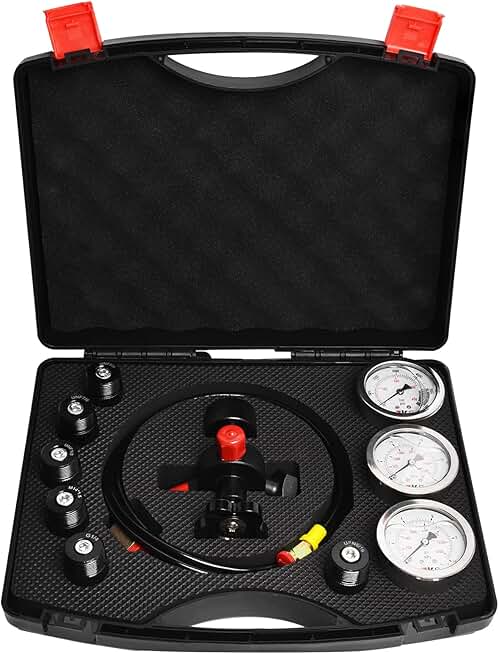 Hydraulic Nitrogen Accumulator Charging Kit, Nitrogen Fill Kit, Nitrogen Pressure Test System with 7 Couplings, 3 Gauges, and 1 Gas Hose