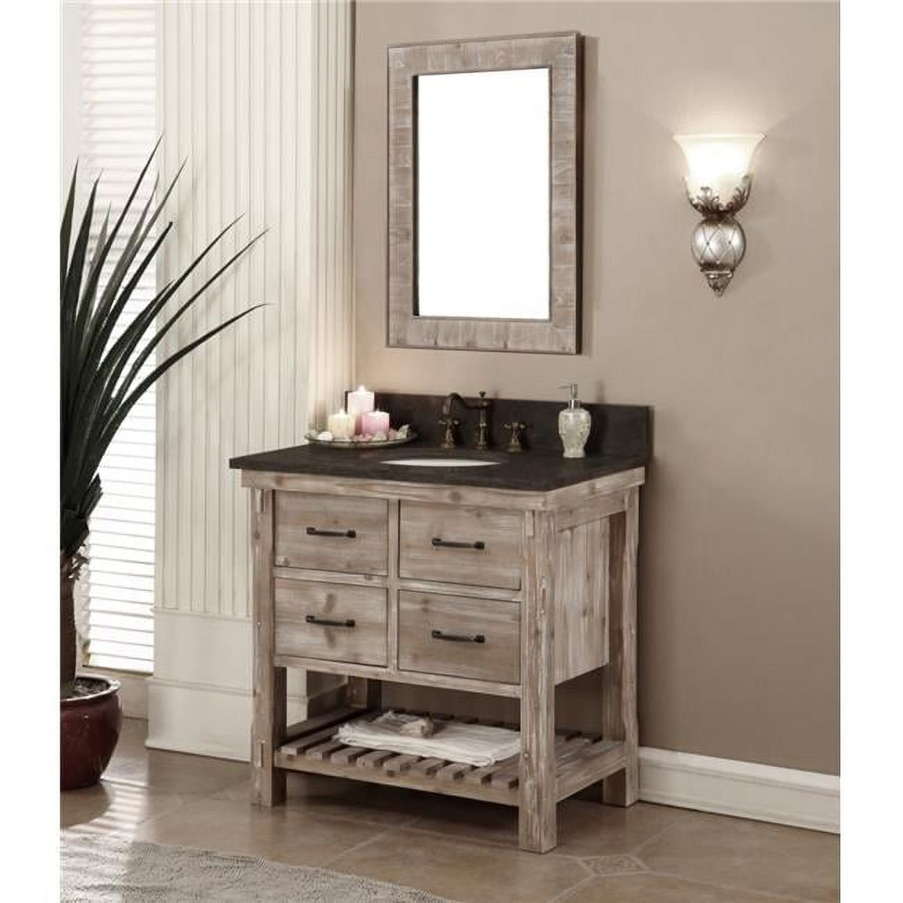 InFurniture WK8236-WK TOP 36 in. Rustic Solid Fir Single Sink Vanity With Limestone Top-No Faucet