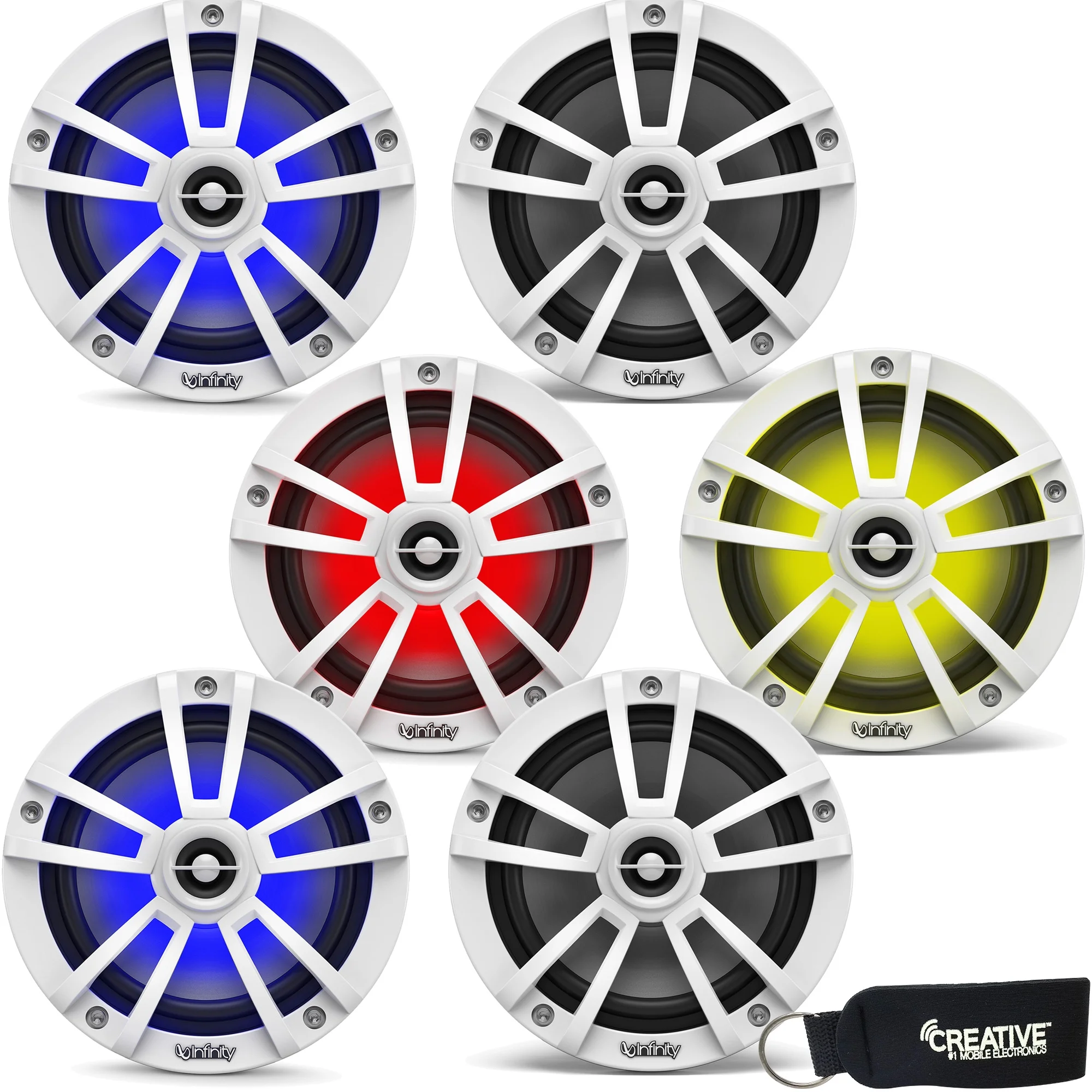 Infinity Marine Bundle - Three Pairs of Infinity 622MLW Marine 6.5 Inch RGB LED Coaxial Speakers - White