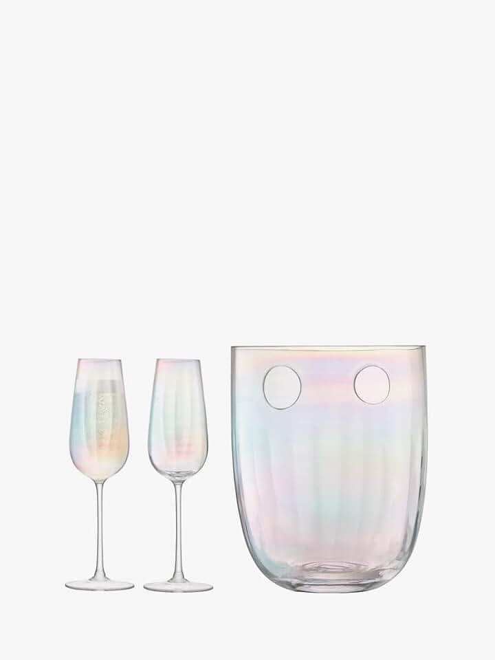 LSA Pearl Champagne Set of Bucket and Two Flutes in Mother of Pearl - Optic Effect and Iridescent Finish - 8 oz / H9.75