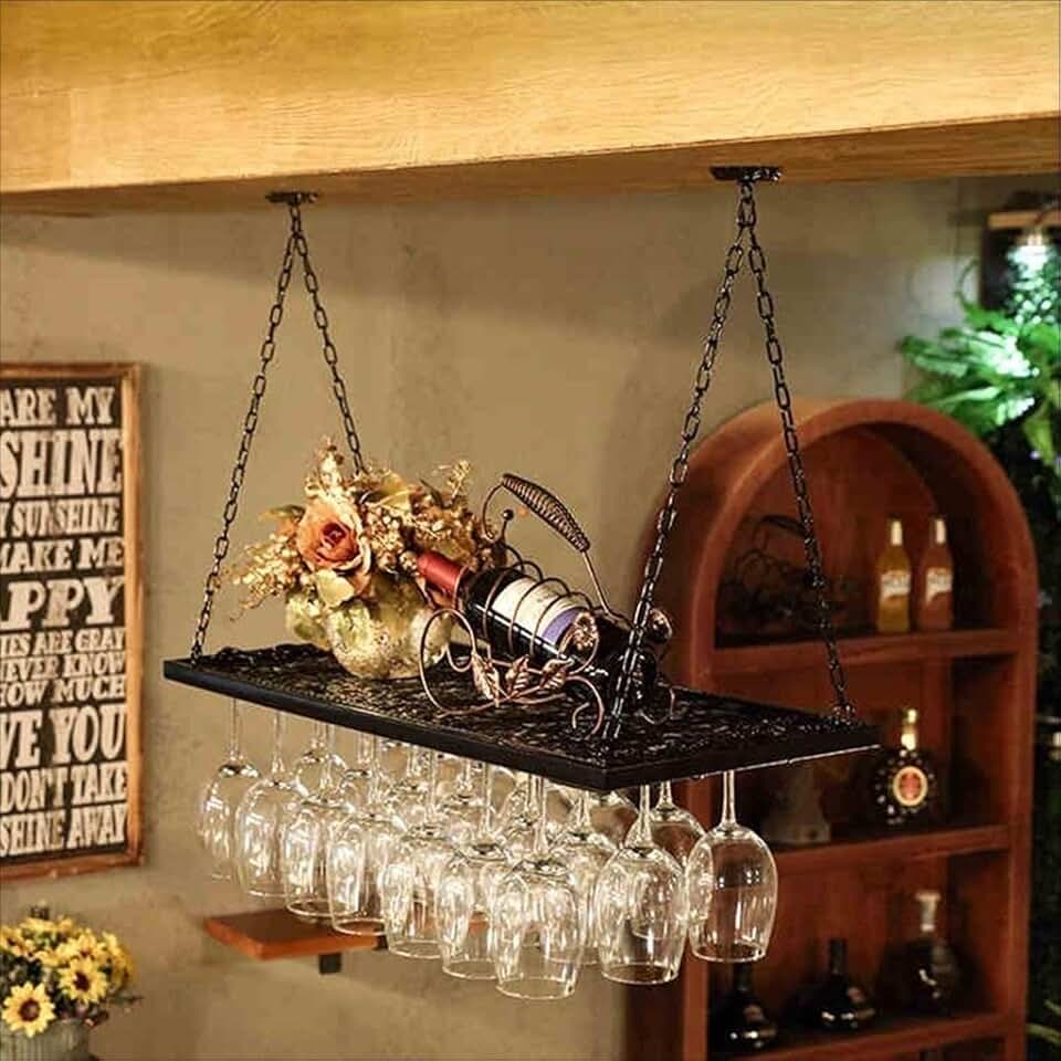 Wine Racks Wine Glass Rack, Retro Shelf Wine Glass Holder Iron Wine Glass Rack Suspension Wine Glass Rack Champagne Glass Rack Glassware Rack Ceiling Wine Holder wine rack