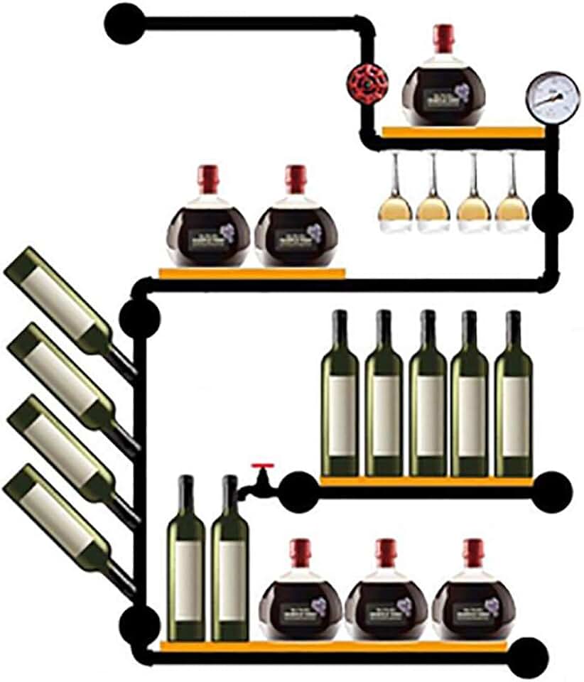 Wine Rack Loft Vintage Industrial Wind Rack Wrought Iron Wood Hose Rack Wall-Mounted Wine Rack Cup Holder Glassware Rack Wine Cooler 90 * 20 * 130cm