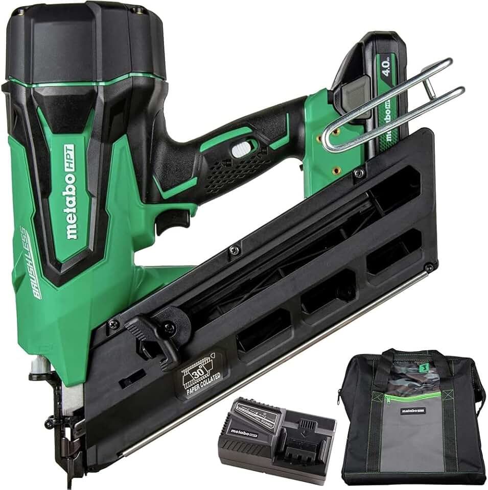 Metabo HPT Cordless 18V MultiVolt™ Framing Nailer Kit | Accepts 2-Inch to 3-1/2-Inch Clipped & Offset Round Paper Nails | 1-18V 4.0Ah Li-Ion Battery w/Fuel Gauge | Lifetime Tool Warranty | NR1890DCST
