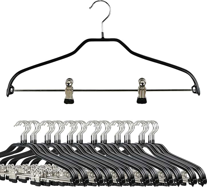 Mawa by Reston Lloyd Silhouette Series Non Slip Space Saving Hanger with Pant Clips, Style 40/FK, Set of 70, Black