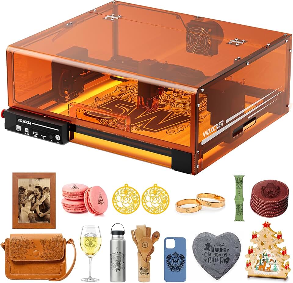 Laser Engraving Machine, Woxcker L2 MAX 5.5W Laser Engraver with Cover, CNC Engraving Machine High Precision Laser Cutter, Engraving and Cutting Wood Metal Glass Suitable for Beginners