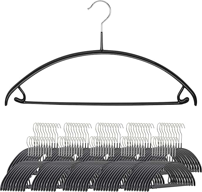 MAWA Reston Lloyd Model 42-U, Metal Clothing Hanger with Grip Coating, Pant Bar & Skirk Hook, Black, Pack of 100