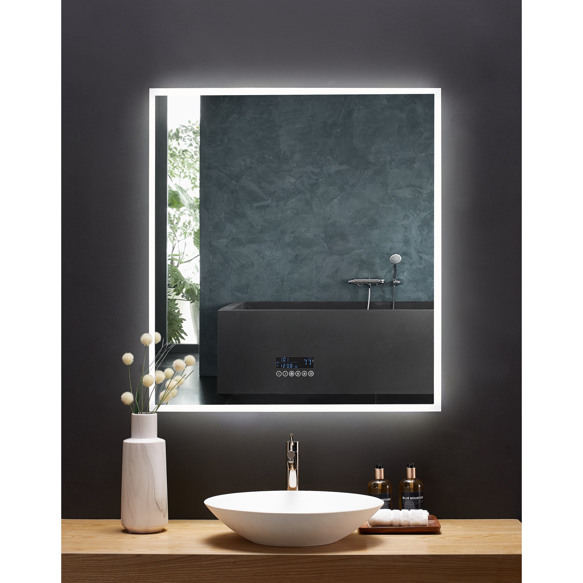 IMMERSION 36 in. x 40 in. LED Frameless Mirror with Bluetooth, Defogger  and Digital Display