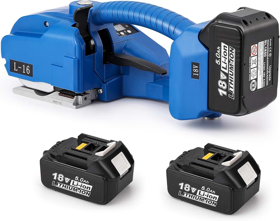 BAOSHISHAN Electric Strapping Machine 2x5000mah Battery, 2024 New Automatic Strapping Tool for 1/2-5/8in PP PET Straps Packaging Tensioner Machine for Box Pallet