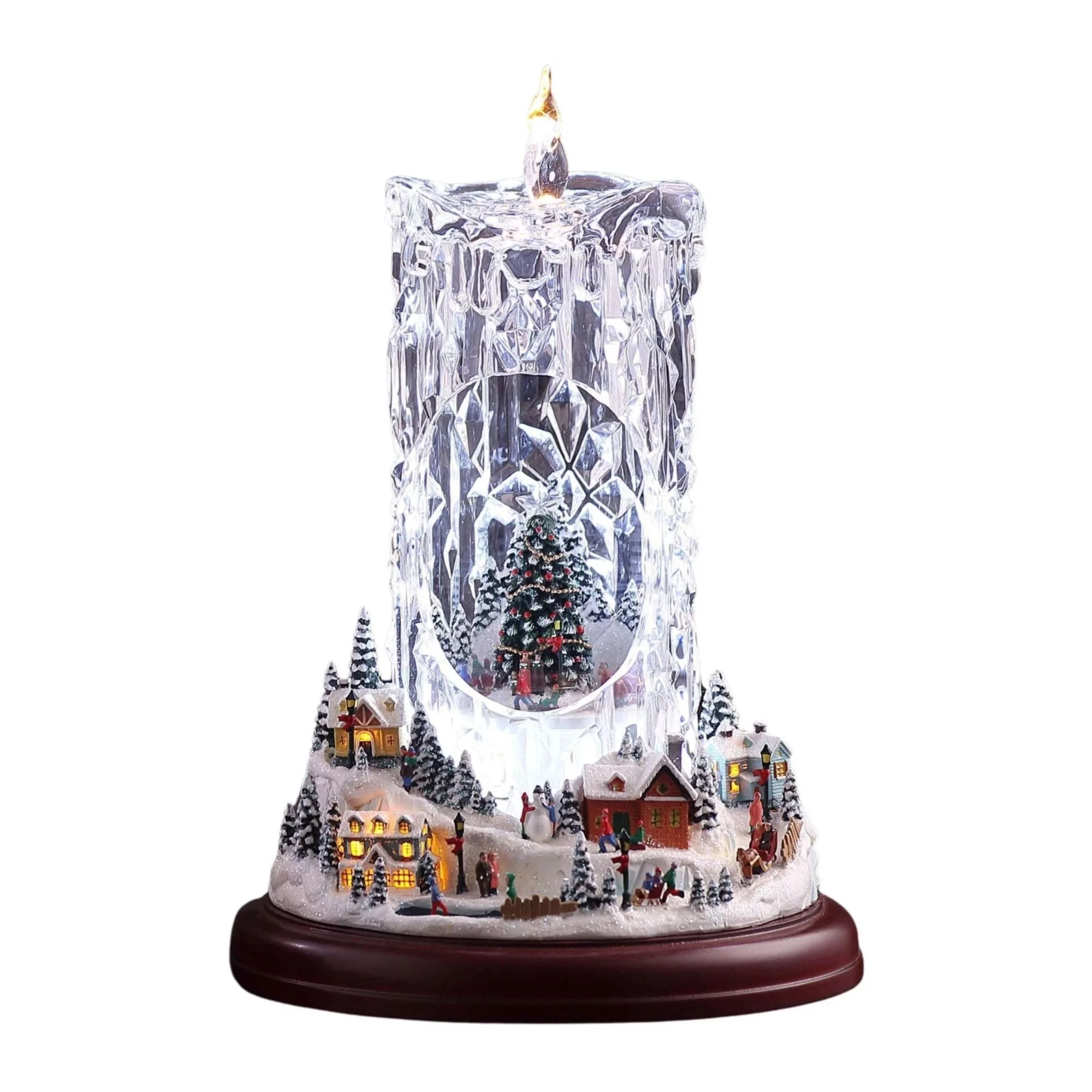 Icy Giftware Set of 2 Clear and White Christmas Village Diamond Cut Candles, 11.25