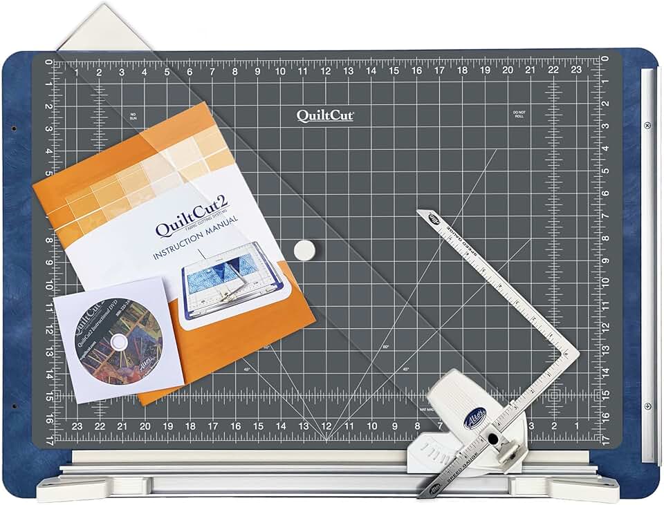 QuiltCut2 All-in-One Fabric Cutting System for Quilters - Includes Rotary Cutting Mat, Fabric Clamp, Cutting Guide, and Speed Gauge Ruler