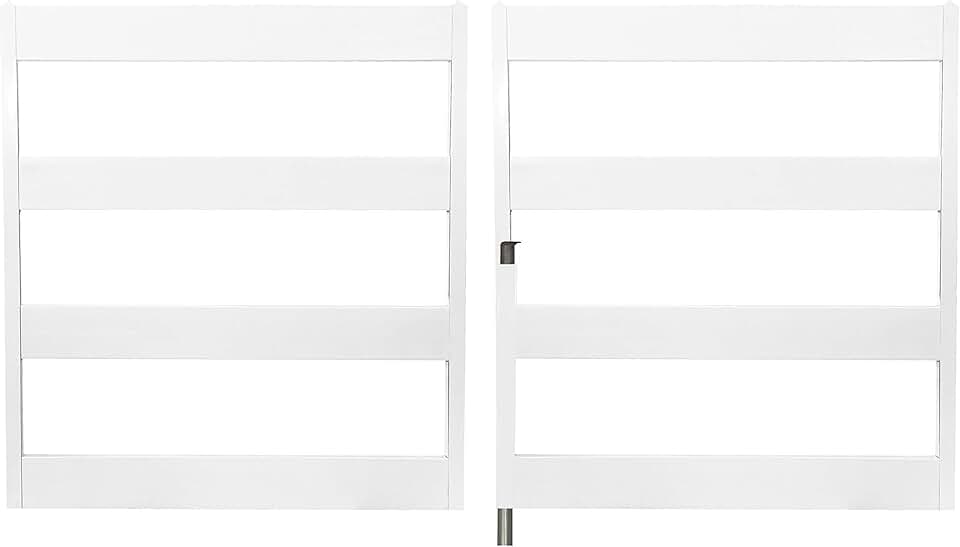 4 Rail White Vinyl GATE – Vinyl Gate – Heavy Duty Internal Steel Frame for Agriculture, Commercial or Residential. Comes with A Hinge Set, Latch and Drop Rod for Double Gates (12' Double)