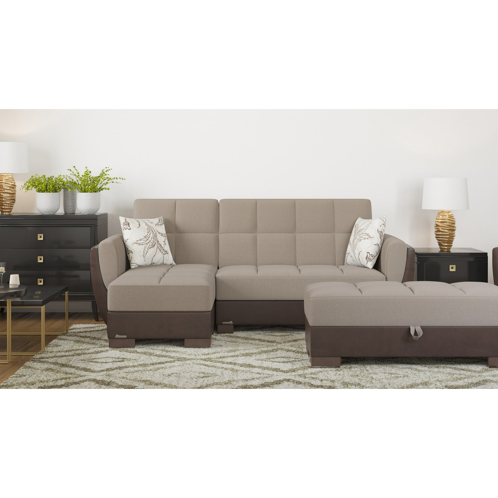 Ottomanson Origins Air Rectangular Upholstered Lift Top Ottoman, Beige/Brown