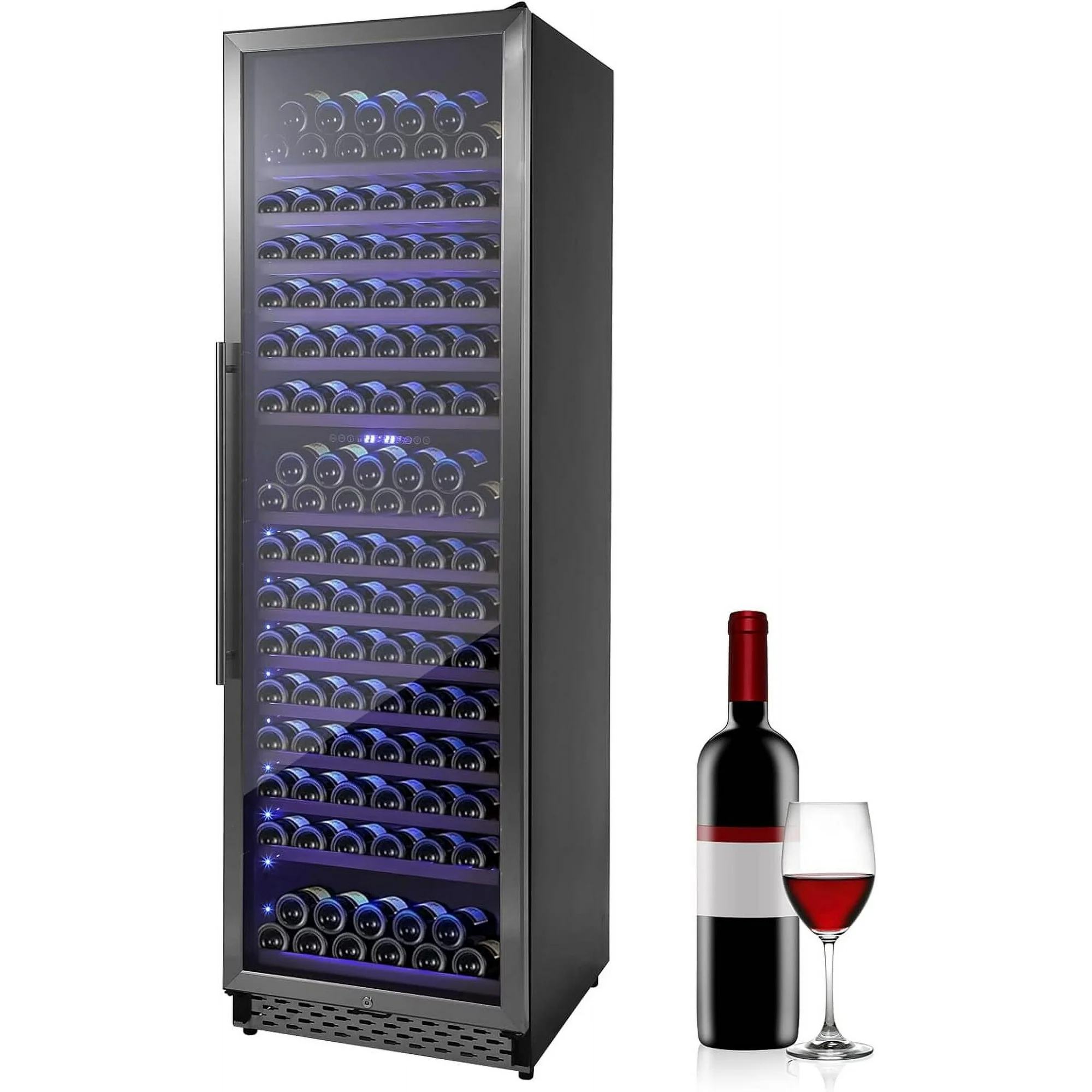 Patikuin Wine Cooler Refrigerator 187 Bottles, 24 Inch Wine Fridge Freestanding or Built-in Wine Refrigerator with Professional Compressor, Glass Door, Intelligent Temperature Memory