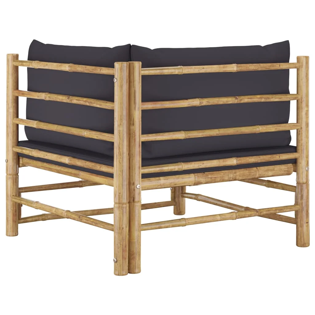 Patio Lounge Set with Dark Gray Cushions and Bamboo Frame - 2 Piece Outdoor Furniture